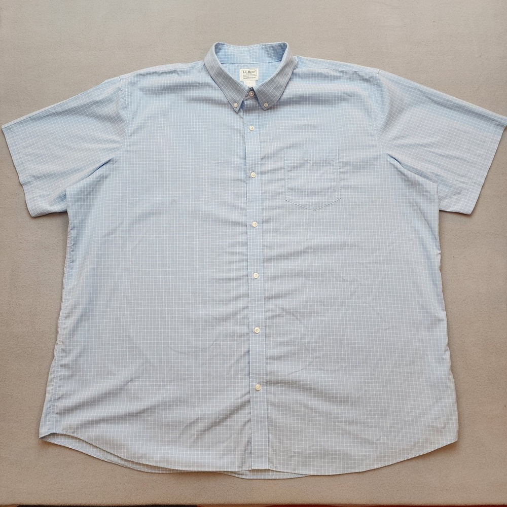 L.L.Bean Men's XXXL Traditional Fit Blue Check Button Front Short Sleeve Shirt